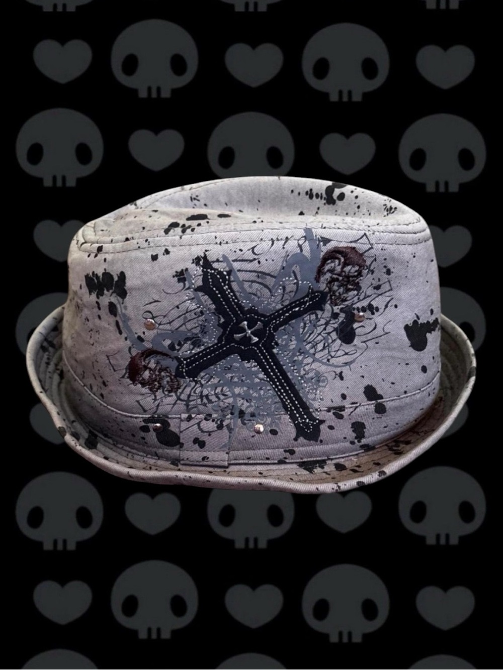 Y2K Cyber Grunge Embroidered Cross Fedora